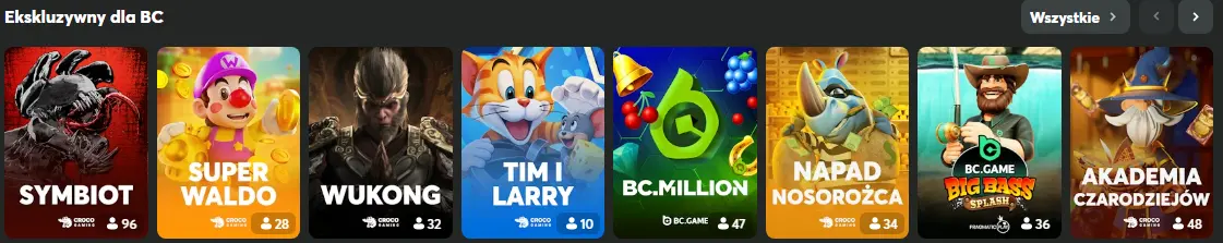 Różne gry kasynowe dostępne na platformie BCgame
