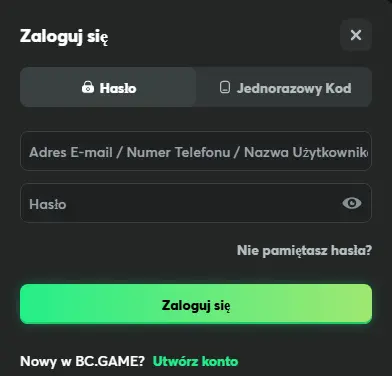 Logowanie do konta gracza w kasynie online BCgame